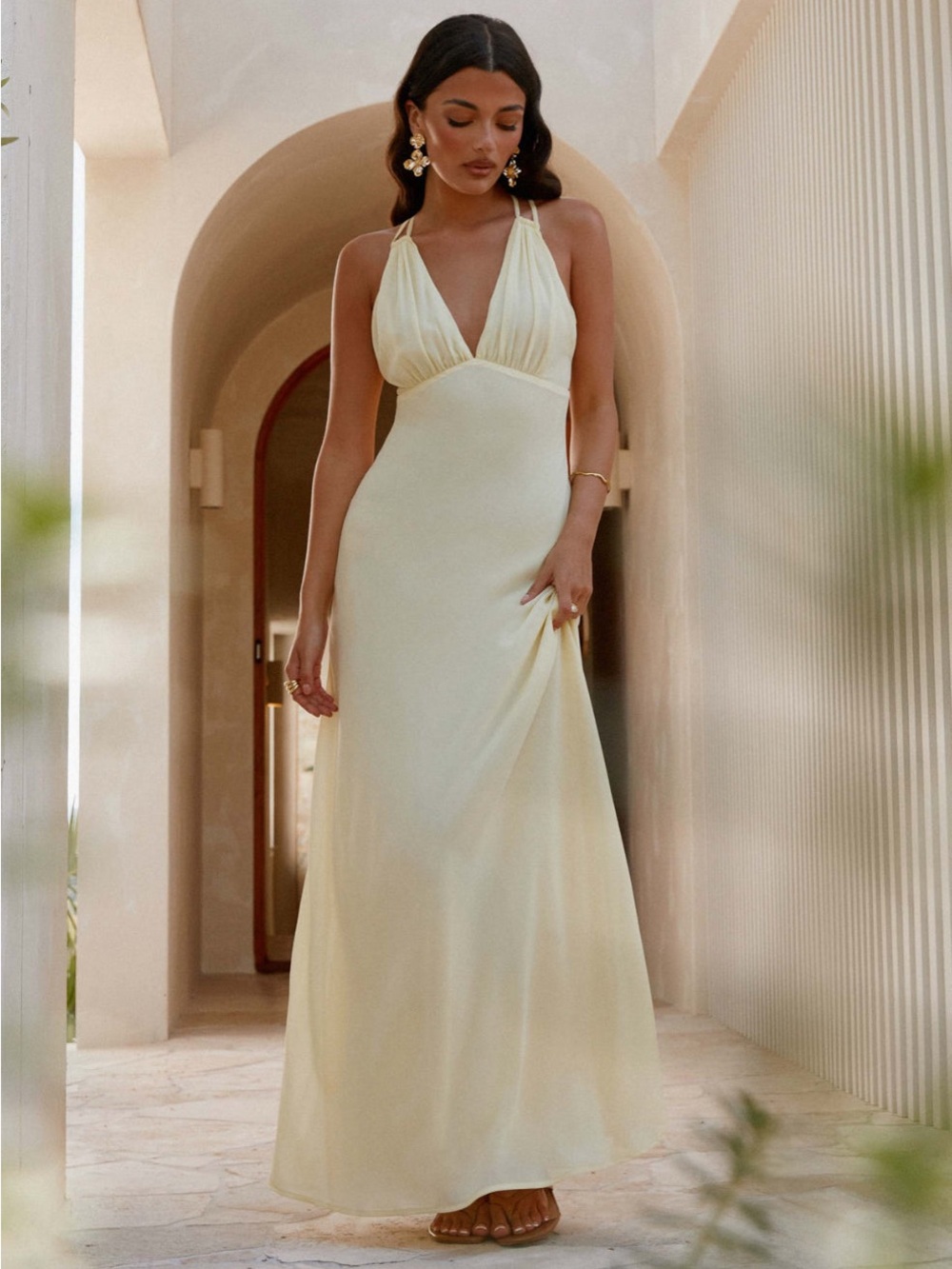 Peppermayo Cream Halter Maxi Dress